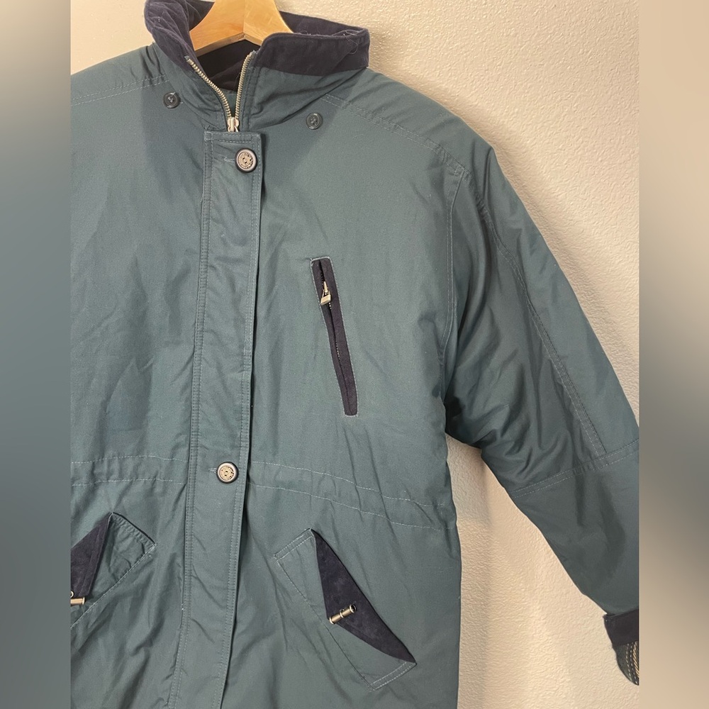 Vintage 90s Basic Editions Green Jacket With Navy… - image 1